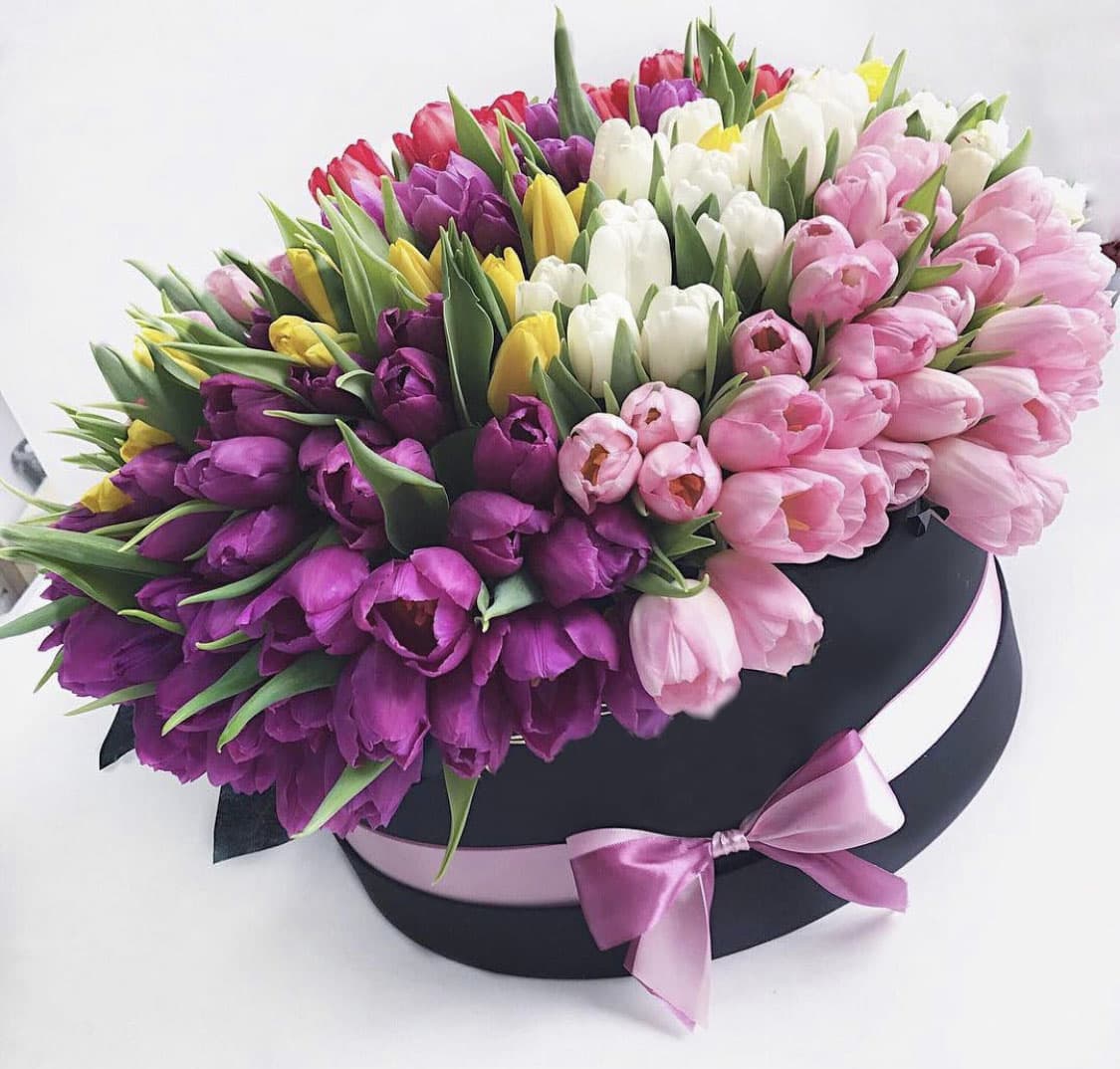 151 пионовидный тюльпан в коробке - Доставкой цветов в Москве! 15624  товаров! Цены от 487 руб. Цветы Тут