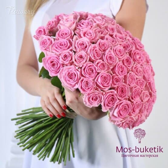 Букет из 101 розовой розы в ленте